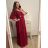 Šaty elegantní dlouhé krátký rukáv dámské nadrozměr (XL/2XL ONE SIZE) ITALSKÁ MÓDA IMPSH2280302/DU tm. modrá