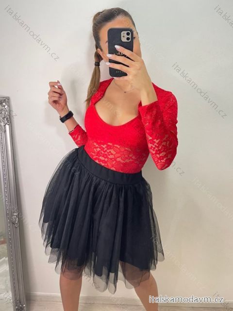 Body krajkové dlouhý rukáv dámské (S/M ONE SIZE) ITALSKÁ MÓDA IMWE224055/DU červená S/M