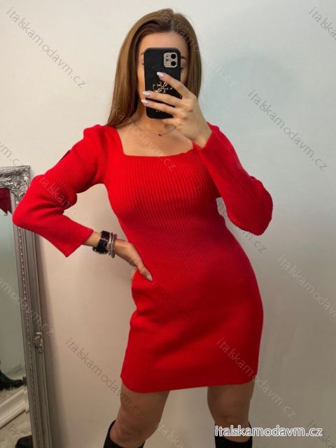 Šaty elegantné úpletové dlhý rukáv dámske (S/M ONE SIZE) TALIANSKA MÓDA IMPBB22Y22966/DU S/M červená