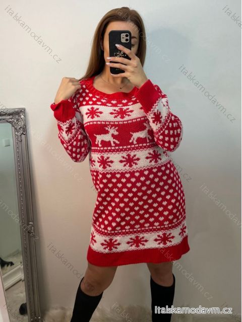 Šaty pletené dlhý rukáv dámske vianočné (S/M ONE SIZE) TALIANSKA MÓDA IMPBB22X20286/DU S/M červená
