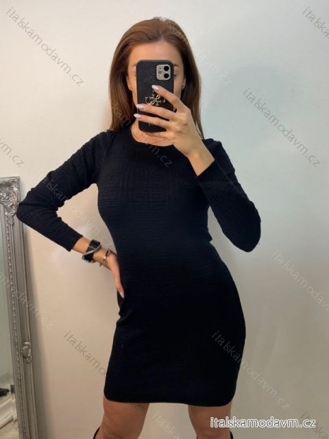 Šaty úpletové dlouhý rukáv dámské (S/M ONE SIZE) ITALSKÁ MÓDA IMF22H528/DU S/M Černá