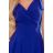 405-2 ELENA Dlhé šaty s výstrihom a zaväzovaním na pleciach - modré