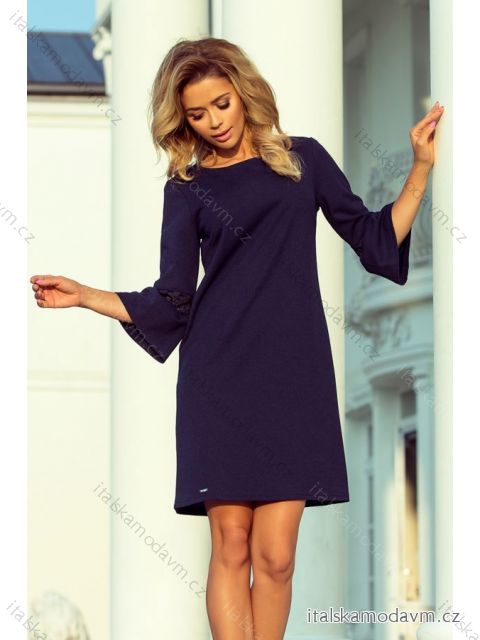 190-6 MARGARET šaty s čipkou na rukávoch - Navy Blue
