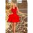 200-4 CHARLOTTE - Exkluzívne šaty s čipkovým výstrihom - ČERVENÉ
