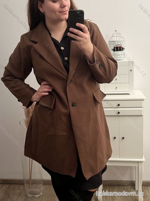Kabát flaušový s opaskom dlhý rukáv dámsky nadrozmer (XL/2XL/3XL ONE SIZE) TALIANSKA MÓDA IMWQ22004/DR 2XL/3XL hnedá čokoládová
