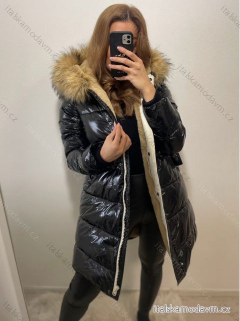 Kabát bunda zimné s kaupcí kožíšek dámska (s-m-l) K-ZELL MODA KZE228285BK čierna L