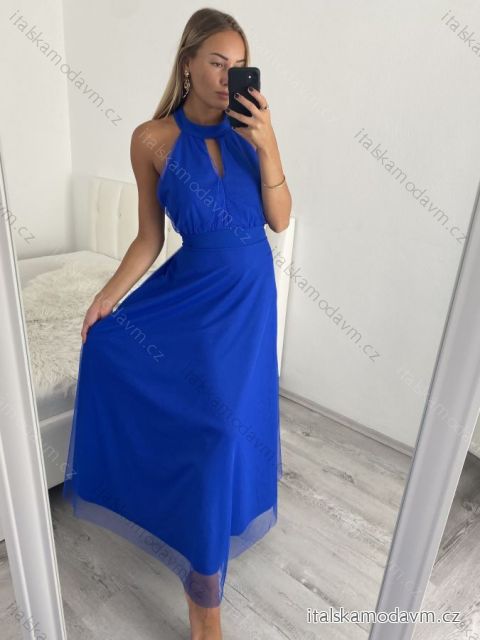 Šaty dlhé elegantné spoločenské bez rukávov dámske (L/XL ONE SIZE) TALIANSKA MÓDA IMM22FS52701/DR L/XL kr. modrá