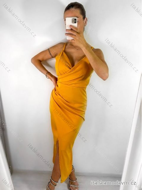 Šaty elegantné spoločenské dlhé na ramienka dámske (XS/S/M/L ONE SIZE) TALIANSKA MÓDA IM322130/DR12 hořčicová