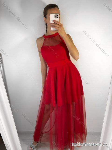 Šaty tilové elegantné bez rukávov dámske (S/M ONE SIZE) TALIANSKA MÓDA IMM22Q52235A/UL S/M červená
