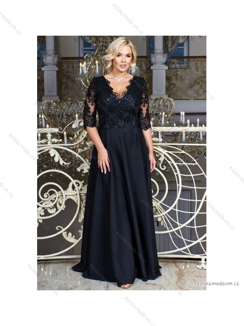 Šaty dlouhé elegantní společenské 3/4 dlouhý rukáv dámské nadrozměr (46-54) POLSKÁ MÓDA PMLBF23ID754 Černá 50