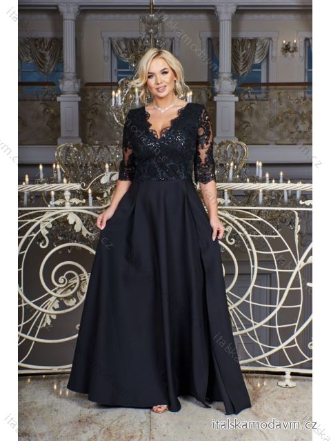Šaty dlouhé elegantní společenské 3/4 dlouhý rukáv dámské nadrozměr (38-50) POLSKÁ MÓDA PMLBF23ID1889 čierna 40