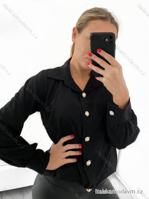 Košile dlouhý rukáv dámská (S/M ONE SIZE) ITALSKÁ MÓDA IMWB23005/DU S/M Černá