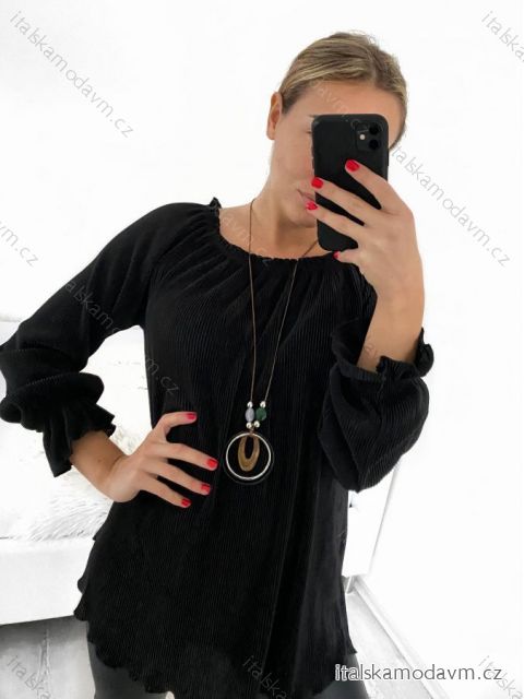 Tunika/halenka s přívěškem dlouhý rukáv dámská nadrozměr (L/XL ONE SIZE) ITALSKÁ MÓDA IM423022/DU L/XL čierna