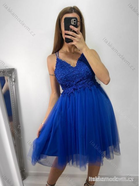 Šaty společenské tylové na ramínka dámské (S/M/L ONE SIZE) ITALSKá MóDA IM923001/DU M / L kráľovská modrá