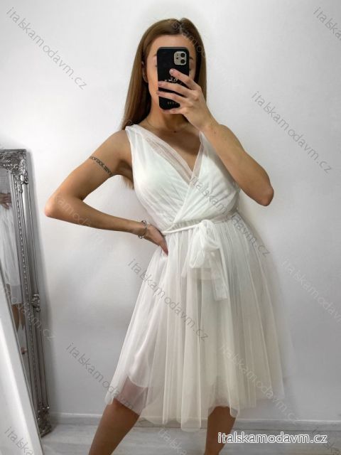 Šaty společenské tylové na ramínka dámské (S/M/L ONE SIZE) ITALSKá MóDA IM9239005/DU M / L biela