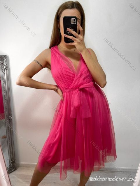 Šaty společenské tylové na ramínka dámské (S/M/L ONE SIZE) ITALSKá MóDA IM9239005/DU M / L tmavo ružová