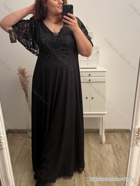 Šaty plesové dlouhé elegantní společenské krátký rukáv dámské nadrozměr (XL/2XL ONE SIZE) ITALSKÁ MÓDA IMM22PL80658/DU XL/2XL Černá
