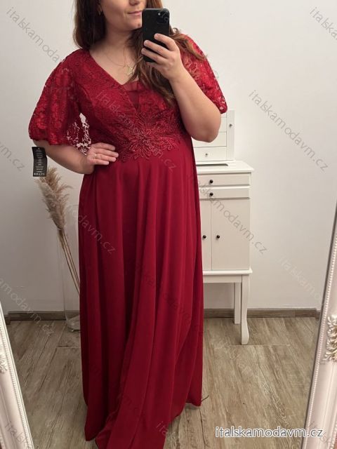 Šaty plesové dlouhé elegantní společenské krátký rukáv dámské nadrozměr (XL/2XL ONE SIZE) ITALSKÁ MÓDA IMM22PL80658/DU XL/2XL tmavě červená