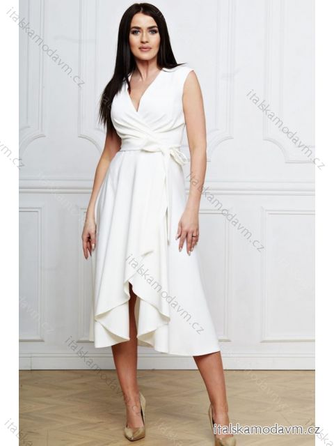 Šaty elegantné spoločenské bez rukávu dámske nadrozmer (36-52) POLSKÁ MÓDA PMLBF23ID3676 biela 44