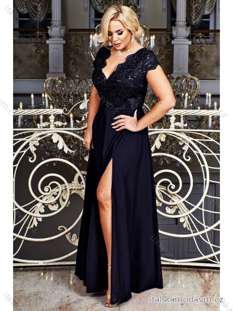 Šaty dlouhé elegantní společenské krátký rukáv dámské nadrozměr (36-52) POLSKÁ MÓDA PMLBF23ID3707-13 čierna 36