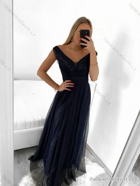 Šaty společenské dlouhé elegatní dámské (S/M ONE SIZE) ITALSKÁ MÓDA IM923MARINA/DU S/M tmavo modrá