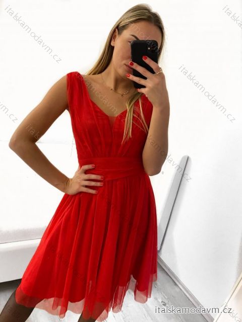Šaty společenské elegantní dámské (S/M ONE SIZE) ITALSKá MODA IMS23RIMINNI/DUčervená