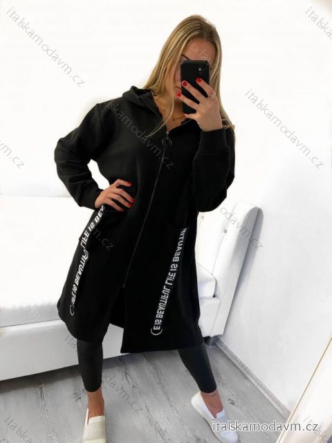 Mikina teplá prodloužená dlhý rukáv na zips s kapucňou dámsky (XL/2XL ONE SIZE) TALIANSKÁ MÓDA IMD211034/DR