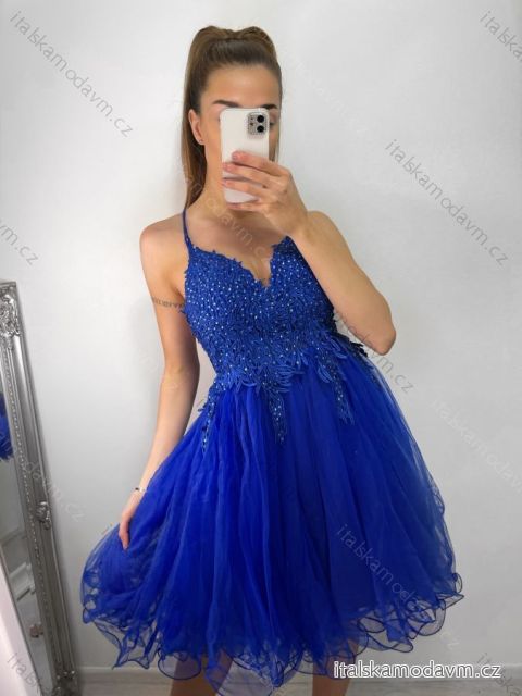 Šaty krátke spoločenské elegantné plesové dámske (UNI S/M) TALIANSKA MÓDA IMM21389/DU S/M kráľovská modrá