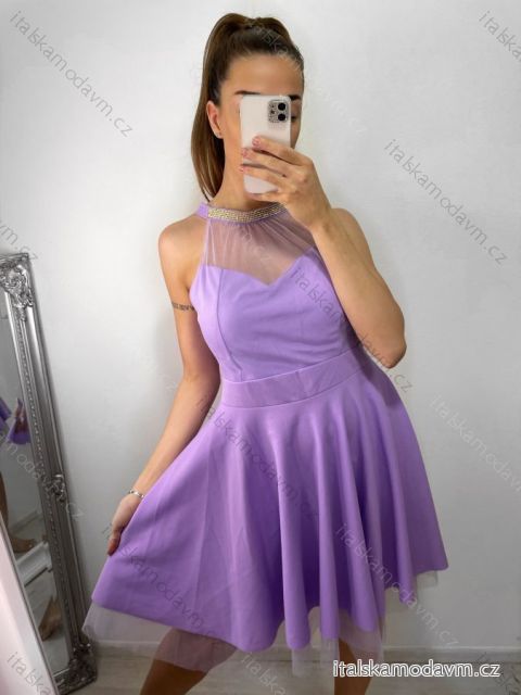Šaty elegantní krátké bez rukávu společenské dámské (S/M ONE SIZE) ITALSKÁ MÓDA IMM22Q52233/ULfialová