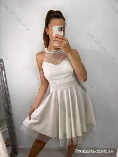Šaty elegantní krátké bez rukávu společenské dámské (S/M ONE SIZE) ITALSKÁ MÓDA IMM22Q52233/ULbílá