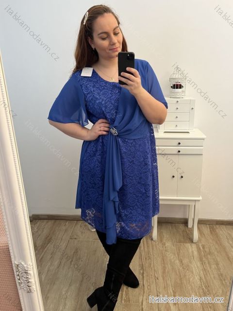 Šaty elegantné spoločenské dlhý rukáv dámske nadrozmer (XL/2XL ONE SIZE) TALIANSKA MÓDA IMH23VOLTERA/DU XL/2XL kráľovská modrá