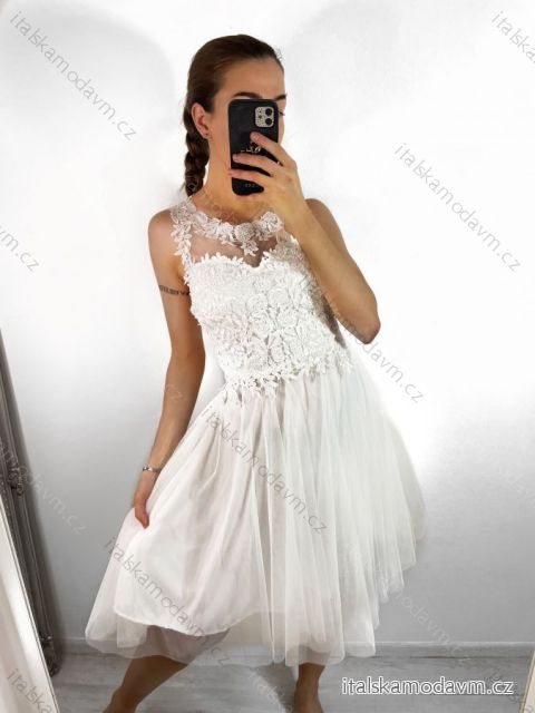 Šaty elegantné plesové bez rukávu čipka dámske (uni s/m) TALIANSKA MóDA IM921BELLA/DU S/M biela