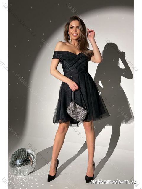 Šaty elegantní společenské carmen bez rukávu dámské (34-40) POLSKÁ MÓDA PMLBC23277-06 Černá 36