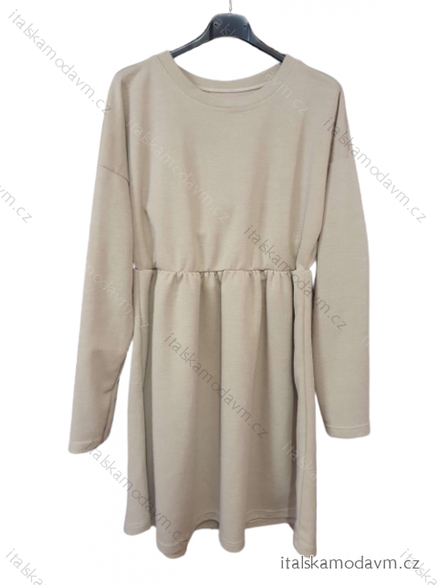 Šaty teplé dlhý rukáv dámske (S/M ONE SIZE) TALIANSKA MÓDA IMD22999/DU béžová S/M