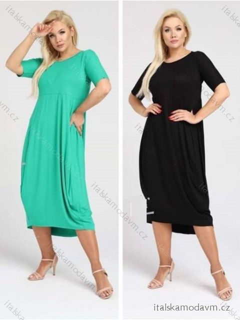 Šaty dlouhé letní krátký rukáv dámské nadrozměr (XL/2XL/3XL ONE SIZE) POLSKÁ MÓDA PMLT22MASTI-2/DU 2XL/3XL tmavě růžová