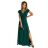 411-1 CRYSTAL dlhé trblietavé šaty s výstrihom - zelené