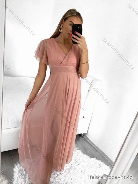 Šaty spoločenské elegantný krátky rukáv dámske (S/M ONE SIZE) TALIANSKA MÓDA IMPSH223589L