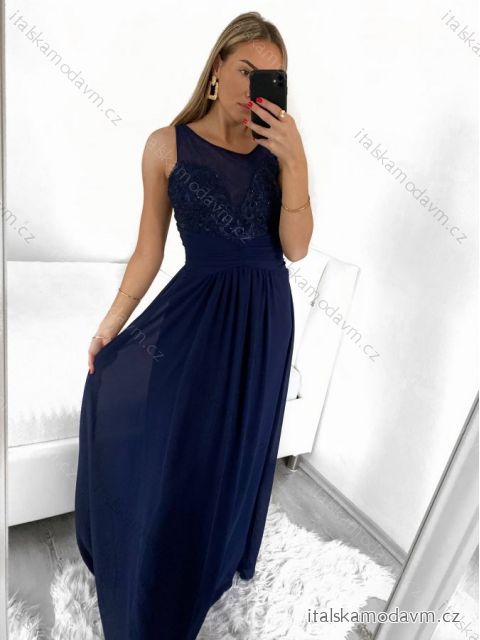 Šaty elegantné spoločenské na ramienka dámske (S/M ONE SIZE) TALIANSKA MÓDA IMPSH2380668/DU S/M tmavo modrá
