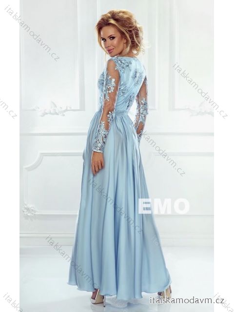 Šaty dlhé elegantné spoločenské dlhý rukáv dámske nadrozmer (36-48) POLSKÁ MÓDA PMLEM23LUNA9