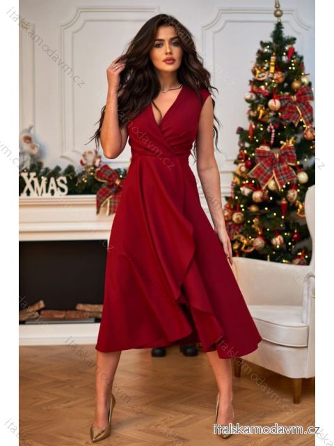 Šaty elegantné spoločenské bez rukávu dámske nadrozmer (36-52) POLSKÁ MÓDA PMLBF23ID3560 vínová 48