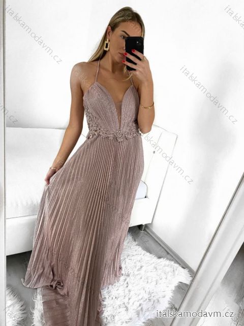 Šaty spoločenské plesové dlhé bez rukávu dámske (S/M ONE SIZE) TALIANSKA MÓDA IMM2350087/DU staroružová L/XL