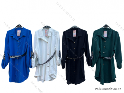 Šaty košeľové s opaskom dlhý rukáv dámske (S/M/L ONE SIZE) TALIANSKA MÓDA IMD23111