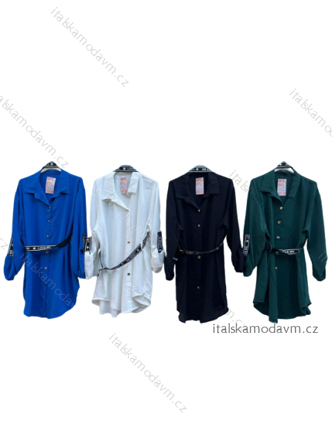 Šaty košeľové s opaskom dlhý rukáv dámske (S/M/L ONE SIZE) TALIANSKA MÓDA IMD23111