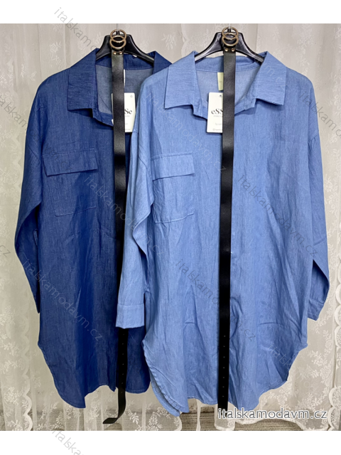 Šaty košeľové s opaskom dlhý rukáv dámske (S/M ONE SIZE) TALIANSKA MÓDA IMPLP2383460016