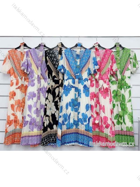 Šaty dlhé šifónové s opaskom krátky rukáv dámske (S/M ONE SIZE) TALIANSKA MÓDA IMWGM23454