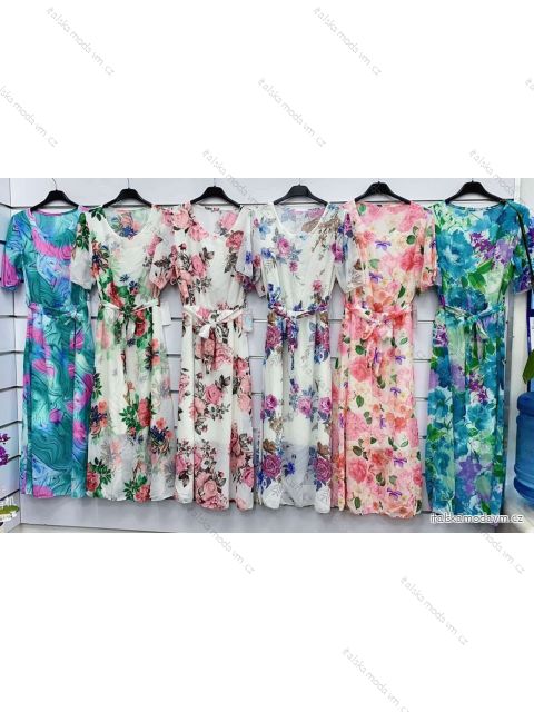 Šaty dlhé šifónové krátky rukáv dámske (S/M ONE SIZE) TALIANSKA MÓDA IMWGM23456