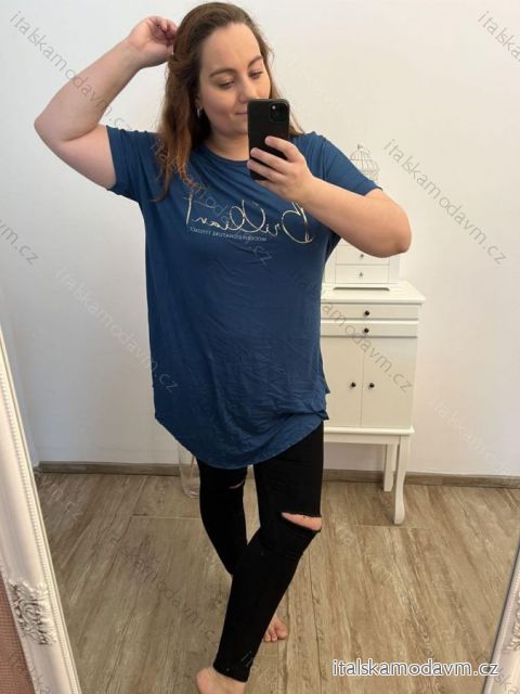 Tričko krátký rukáv dámská nadrozměr (2XL/3XL ONE SIZE) ITALSKá MóDA IM423043