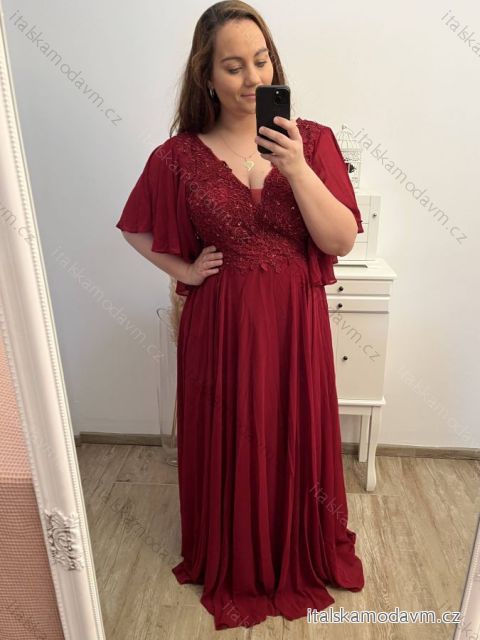 šaty plesové elegantní společenské krátký rukáv dámské nadrozměr (2XL/3XL ONE SIZE) ITALSKÁ MÓDA IMM2361107pl/DU 2XL/3XL vínová