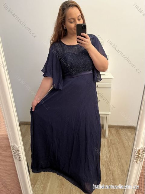 šaty plesové dlouhé elegantní společenské krátký rukáv dámské (XL/2XL/3XL ONE SIZE) ITALSKÁ MÓDA IMM23001/DU 2XL/3XL tmavě modrá