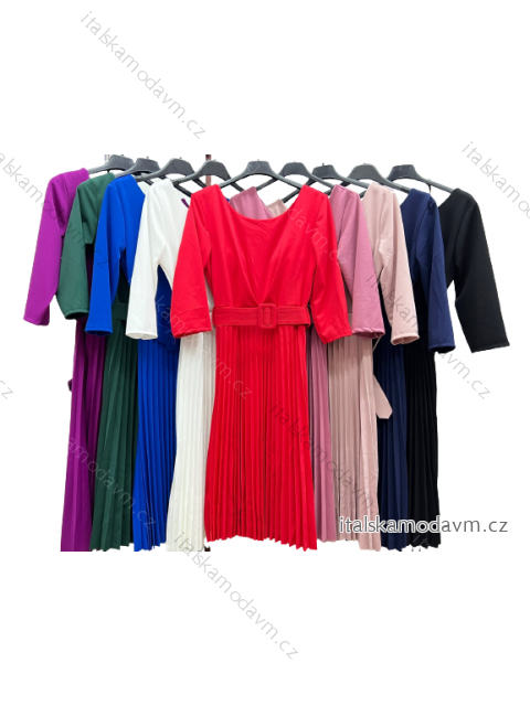 Šaty skládané s páskem 3/4 dlouhý rukáv dámské (S/M ONE SIZE) ITALSKá MóDA IM423015